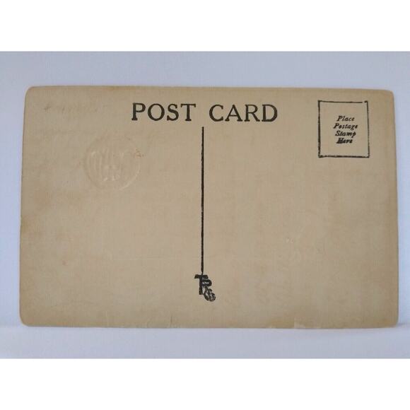 Halloween Postcard JOL Pumpkin Black Cat Poem Center Raised Border TRG Unused - Picture 3 of 3